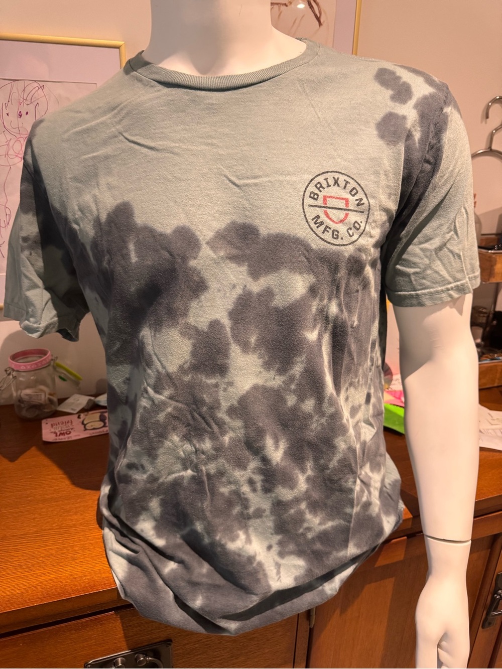 Brixton Short-Sleeve Green and Dark Gray Tie-Dye Logo Tee